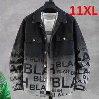 Gradient Denim แจ็คเก็ตผู้ชาย Plus ขนาด10XL 11XL Denim Coat พิมพ์แฟชั่น Casual Jean แจ็คเก็ตชายขนาดใหญ่10XL 11XL