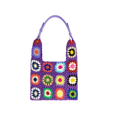 Large Capacity Casual Multicolor Vintage Floral Crochet Women Tote Bag Handmade Bag Knitted Bag