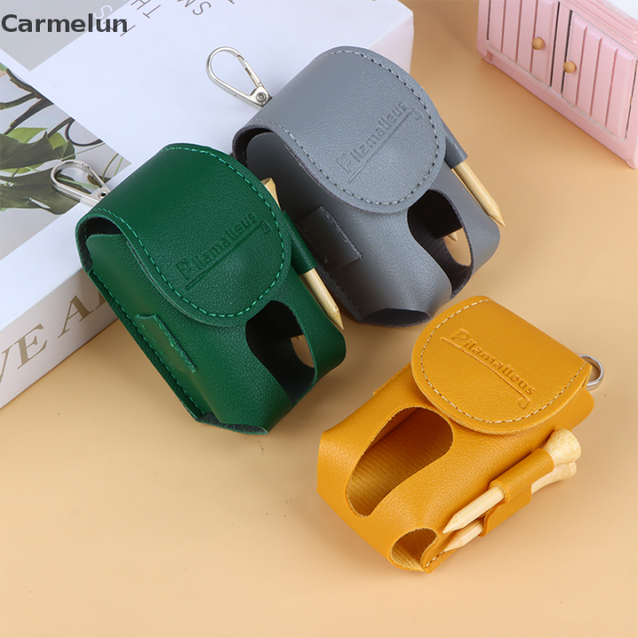 carmelun-กระเป๋าเก็บของลูกกอล์ฟขนาดเล็ก1ชิ้น-มาพร้อมกับเสื้อยืด2ชิ้นอุปกรณ์กอล์ฟกระเป๋าคาดเอวหนัง-pu-อ่อนนุ่มสีสันสดใสแบบพกพากระเป๋าใส่ลูกบอลสองชั้น