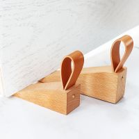 1Pc Solid Wood Door Stopper Non-Slip Stop Baby Protect Leather Rope Wedge Anti-collision Gate Decor Catch Floor Nail-free