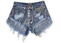 summer tassel women jeans shorts vintage punk sliver rivet ripped denim women shorts Street fashion high waist shorts