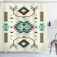 【CW】✆  Southwestern Shower CurtainEthnic Motifs Illustration of A Zigzags Design Printed for BathFabric SetHook