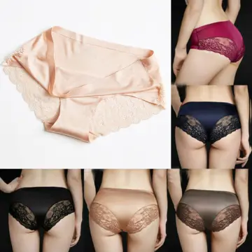 Women's Soft Satin Lacy Panties Plus Size Ladies Lingerie Seamless Underwear