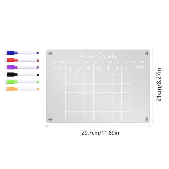 ปฏิทินบอร์ดปฏิทินสติ๊กเกอร์แม่เหล็กติดตู้เย็นแบบแม่เหล็กใช้ซ้ำได้มีกำหนดเวลากระดานลบแห้งเมนูข้อความติดตู้เย็นทำจากอะคริลิคใส
