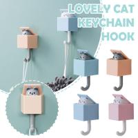 Creative Cat Hook Strong Traceless Perforated Coat Hook Door Dormitory Clothes Hat Sticky And Hook Behind Hanging Crochet Cute O2Z1