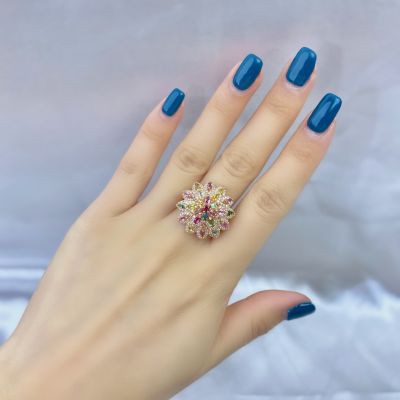 [COD] แหวนร่มหรูหราทัวร์มาลีนธรรมชาติสุดฮอตสำหรับผู้หญิงสีลูกกวาดมาการอง s925 เงินมือเครื่องประดับ