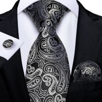 ผ้าไหมลาย Paisley สีเทาเนคไทผู้ชายอุปกรณ์จัดงานแต่งงาน Men39; S 8ซมคอกระเป๋าแบบมีฝาปิดทรงสี่เหลียมกระดุมข้อมือสำหรับผู้ชาย Dibangu