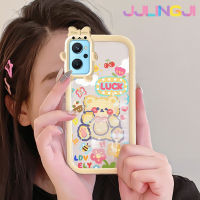 Jjlingji เคสสำหรับ Realme 9i A36 OPPO เคส K10 A96ลายหมีน่ารักแบบผูกโบว์เคสกันกระแทกเคสโทรศัพท์โปร่งใสป้องกันการตกหล่นฝาครอบป้องกันเลนส์กล้องถ่ายรูป