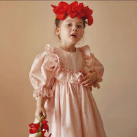 Children‘s Flower Girl Pink Puff Sleeve Princess Dress Vintage Toddler Kids Girls Spanish Dress Birthday Wedding Party Dresses