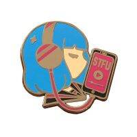 Custom Cartoon Cute Girl With Blue Hair Lapel Pin High Quality Designed To Listen To Music In Fashion Black Nickel Badge Fashion Brooches Pins