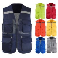 CODDian Zhen Mens Mesh Work Vest With Multi-Pockets Outdoor Hiking Fishing Photography Vest With Reflective Stripes