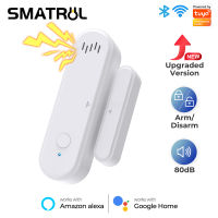 เครื่องตรวจจับเปิดปิดเซ็นเซอร์หน้าต่างประตู SMATRUL Tuya/smartlife Arm And Disarm Tuya Smart WiFi สัญญาณเตือนด้วยเสียงและไฟแอป Life อัจฉริยะทำงานร่วมกับ Alexa Google Home Tmall Genie