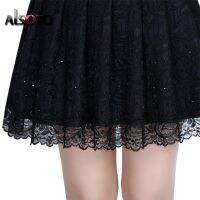 Holiday Discounts ALSOTO Summer Style  Skirt For Girl Korean Women Clothing Faldas Lace Solid Color High Quality A-Line Mini Pleated Skirt