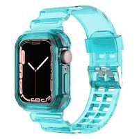 แถบใส + เคสสำหรับ Apple Watch สายซิลิโคนใสนิ่ม8 7 6 SE 5 3 2สำหรับสายสายรัด Iwatch 40มม. 44มม. 42มม. 41มม. 45มม. 49มม.