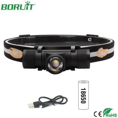 BORUiT Zoomable LED Headlamp Flashlight USB Rechargeable Headlight 18650 Portable Waterproof Camping Hunting Head Torch Light