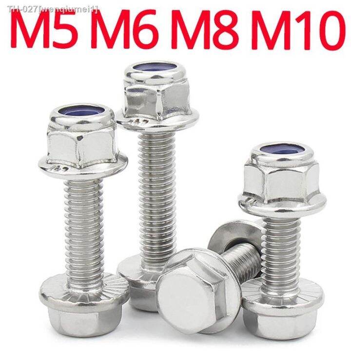 external-hex-bolt-m5-m6-m8-m10-304-stainless-steel-outer-hexagon-flange-screw-anti-slip-flange-nylon-locknut-combination-set