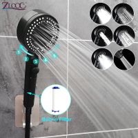 Zloog Shower Head with Stop Button 6 Modes Black High Pressure Showers Water Saving Filter SPA Showerhead Bathroom Accessories Showerheads
