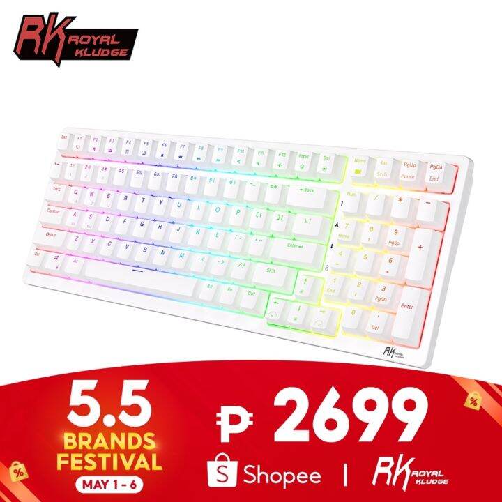 SOLAKAKA K81 RGB Backlit Tri-Mode Wireless Gaming Keyboard Supports 3 Bluetooth 2 4ghz Type C Wired 87 Keys Hot Swappable Wireless Mechanical Keyboard With Pudding Style Pbt Keycaps White