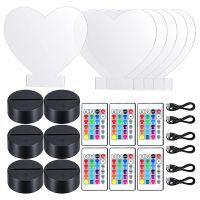 6 Sets 3D Night LED Light Lamp Bases Adjustable 16 Colors 4 Modes Acrylic Lamp Base for Restaurant Room (Heart Style)