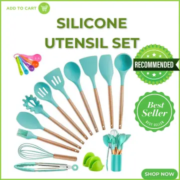 Silicone Kitchenware Cooking Utensils Set Non-stick Cookware Spatula Shovel  Egg Beaters Wooden Handle Kitchen Cooking Tool Set