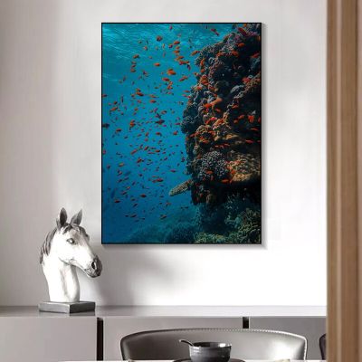 ภาพศิลปะจากภาพสัตว์ในทะเลจากภาพภาพพิมพ์ศิลปะแคนวาสลายผนังจากภาพห้องนั่งเล่นตกแต่งบ้านจากทะเล