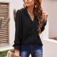 Womens V Neck Long Sleeve Lace Crochet Tunic Tops Flowy Casual Blouses Shirts