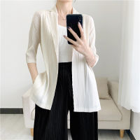 Autumn 2022 New Pleated Suit Jacket Half Sleeve Casual Fashion Elegant Womens Clothing Without Buckle