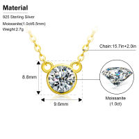 D color Round Excellent Cut Moissanite Pendant Bezel Setting 1 CARAT 6.5MM Gift For Women Pendant Necklace Plated Fine Jewelry