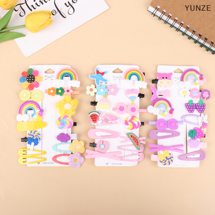 yunze-กิ๊บติดผมเด็ก14ชิ้น-กิ๊บติดผมม้าข้างสาวคลิปผมสำหรับเด็กผู้หญิงการ์ตูนเจ้าหญิงคลิปหนีบผมขาดยางรัดผมน่ารัก