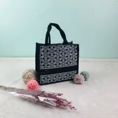 Lora KLCC Small Tote Bag Small Jute Bag Mini Jute Bag Black Laminated  Canvas Beg Tangan Wanita Tulis Nama