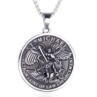 【CW】✟◆◆  Archangel Michael Round Medal Pendant Mythical Mens Amulet Necklace