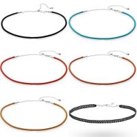 925 Sterling Silver Woven Fabric Black Leather Choker Ball Clasp ESSENCE COLLECTION Necklace For Bead Charm DIY Gift Jewelry