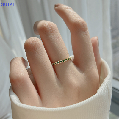 💖【Lowest price】SUTAI แหวนมรกตสีทองสำหรับผู้หญิงดีไซน์แบบปรับได้เครื่องประดับคุณภาพสูงของขวัญสำหรับงานแต่งงานครบรอบ
