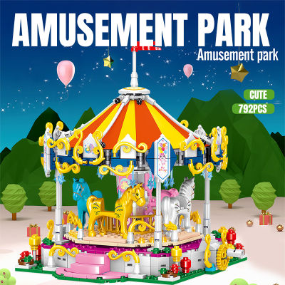 City Amusement Park Mini Building Blocks Friends Pirate Ship Coaster Ferris Wheel Figures Bricks DIY Toys for Children Girls