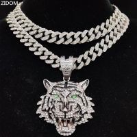 Hip Hop 3D Tiger Pendant Necklace with 13mm Crystal Cuban Chain HipHop Iced Out Bling Necklaces Men Women Fashion Charm Jewelry Fashion Chain Necklace