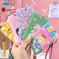 GDRGHJN เคสป้องกันนามบัตรลายการ์ตูนกระเป๋าเด็กผู้หญิงซองใส่บัตรพวงกุญแจเชือกสั้นพิมพ์ลายสัตว์รูปกระต่ายหมีกระเป๋าใส่บัตรเครดิต