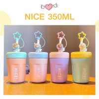 แก้ว NICE ขวดเก็บความอุณหภูมิ กระบอกน้ำ แก้วน้ำ ขวดน้ำ 350ml. สแตนเลส316 นํ้าหนักเบาพร้อมหลอดดูด