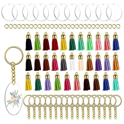 384Pcs Acrylic Keychain Blanks Clear Circle Discs Key Chain 2 Inch Tassel Pendant Keyring for DIY Projects and Crafts