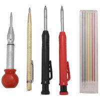 Carpenter Pencils Set,Center Hole Punch with Cap, Leads for Architect Woodworking Scriber,for Glass Ceramics Hardened