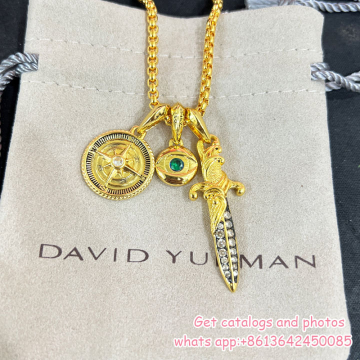 เครื่องประดับยอดนิยมของผู้ชาย-david-yurman-จี้ขนาดเล็ก-evil-eye-amulet-ใน18k-สีเหลืองทองพร้อมสร้อยคอมรกตขายส่ง