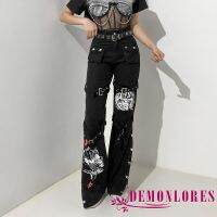DEMQ-Women Jeans Lengthened Style Street Dark Spring Clothing