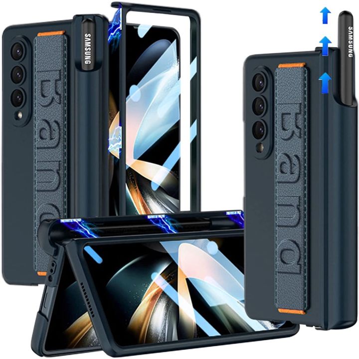 เคสโทรศัพท์มือถือ-กระจกนิรภัย-กันรอยหน้าจอ-แม่เหล็ก-พร้อมช่องใส่ปากกา-s-และสายคล้องข้อมือ-สําหรับ-samsung-galaxy-z-fold4-fold4-4