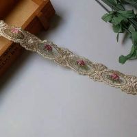 [HOT!] 2 Yards Strip Lace Trim Embroidery Rose Flower Ribbon for Sofa Curtain Trimmings Mesh Dress Costumes Lace Fabric 3cm DIY