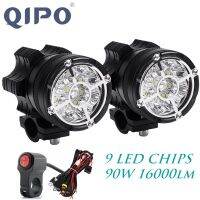 QIPO มอเตอร์ไซด์9ชิปไฟหน้า LED,สปอร์ตไลท์16000Lm 90W กันน้ำตัดหมอกฮอนด้ายามาฮ่าคาวาซากิอเนกประสงค์