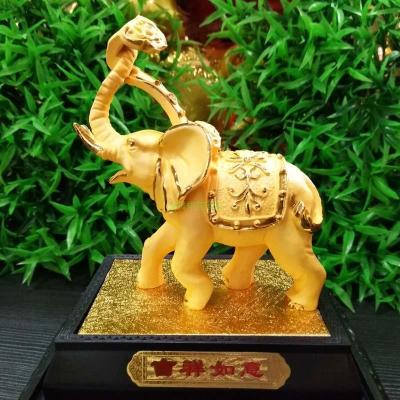 100% New บ้านออฟฟิศบริษัทธุรกิจของขวัญคุณภาพสูงตกแต่งโชคดี Mascot RU YI ZHAO CAI Gilding Gold ช้างมงคล ART รูปปั้นพระพุทธรูปทิเบต