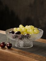 Glass fruit plate tall living room home Japanese tea dried basin dessert snack bowl tray