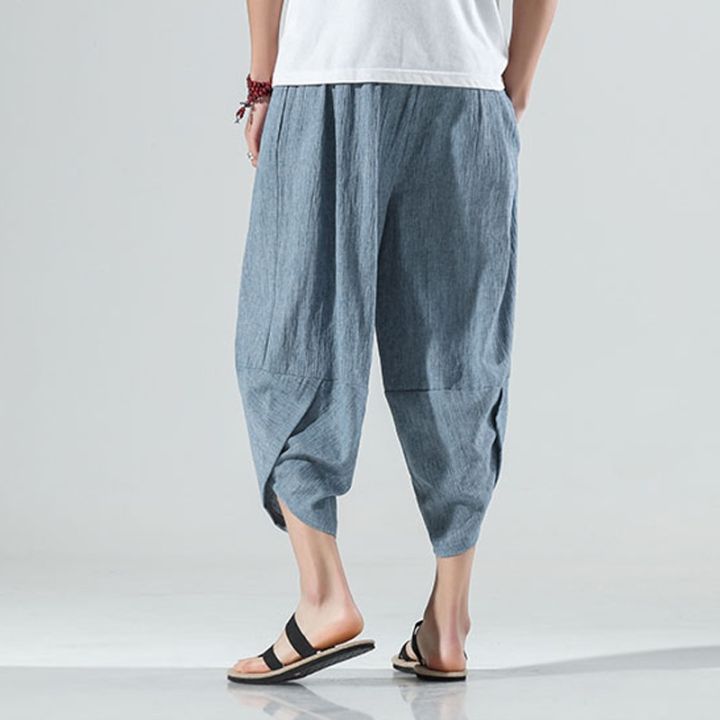 codff51906at-men-ankle-length-pants-solid-harem-pants-summer-casual-streetwear-loose-trouser-japanese-trendy-sweatpants