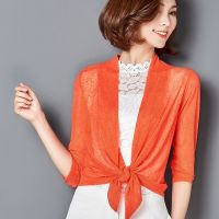 Women Thin Cardigan Short Tops Summer Casual Loose Mesh Cardigans Female Tie Bow Shawl Coat Beach Shirt Jacket Plus Size AB1443