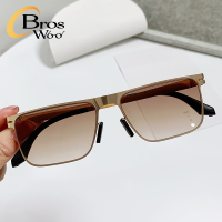 (Bros Woo) Retro Quality Metal Frame Rectangle Sunglasses Classic Driving Shade Sunglasses For Men