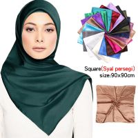 Jifang 90x90cm Square scarf Fashion Satin Women imitated silk scarf Solid hijab plain muslim kerchief hood neckerchief WJ372